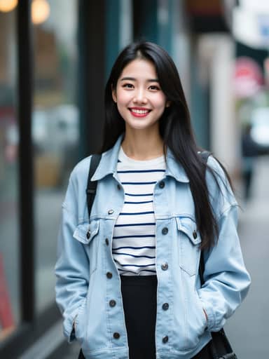 Uploaded photo: Denim jacket, striped tee, same smile, now toddler-sized.