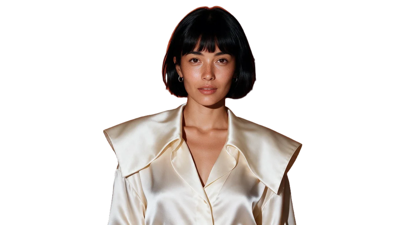 Cover: The fashion cover. A studio editorial on a tangerine wall: hard flash, a sculptural silk collar, one steady look.