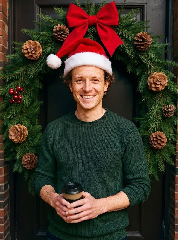 AI result in Wreath Framing style - AI Add Santa Hat to Photo
