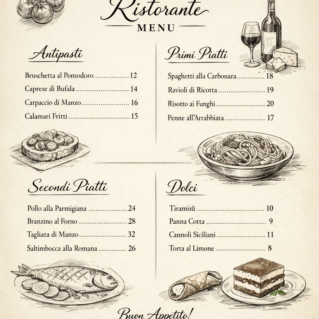 AI Menu Generator example result after