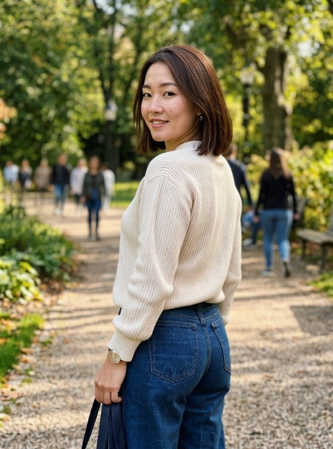 AI result in Over-the-Shoulder Look style - AI Pose Generator