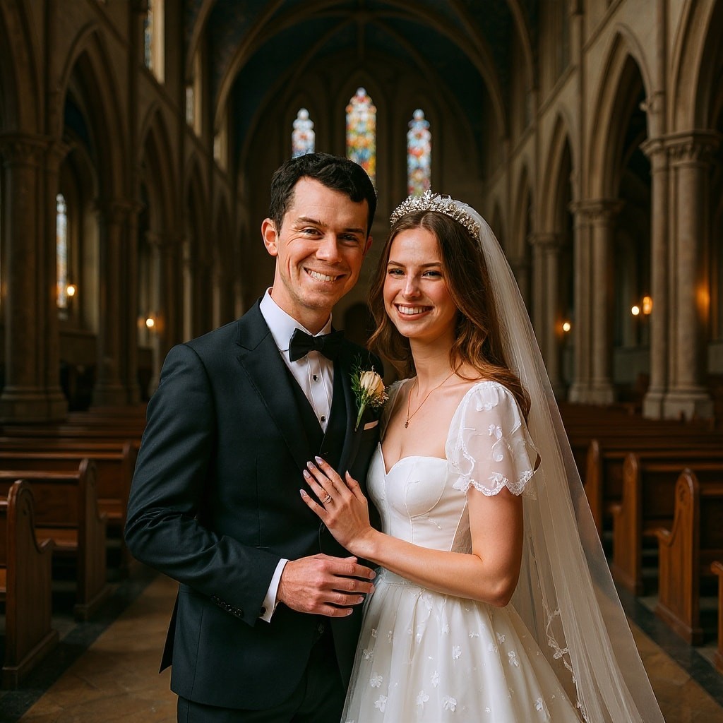 AI result in Cathedral style - AI Wedding Photo Generator
