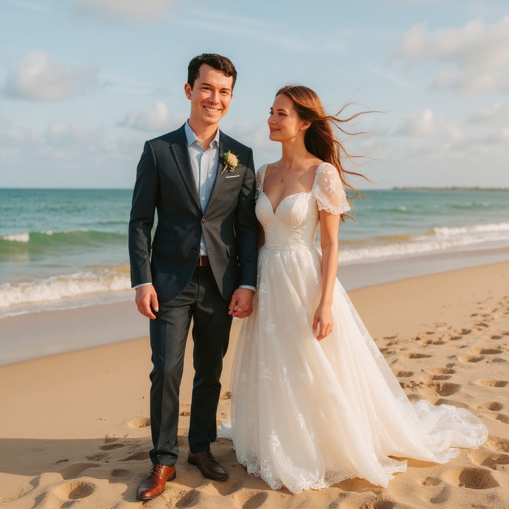 AI result in Beach style - AI Wedding Photo Generator