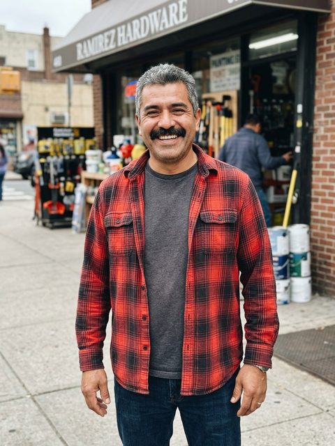 Uploaded photo 1: Same mustache, same flannel shirt. He holds her close in the dark house, then they are back in the golden grass, both laughing.
